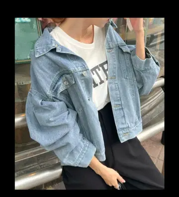 라이트 블루 데님 자켓 퍼프 슬리브