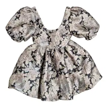 sister jane 자카드 미니 드레스 골드 블랙 라메