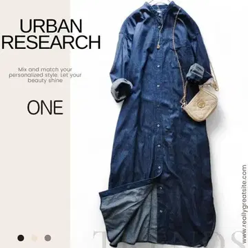 어반 리서치 도어스 셔츠 원피스 데님 밴드 카라 긴팔