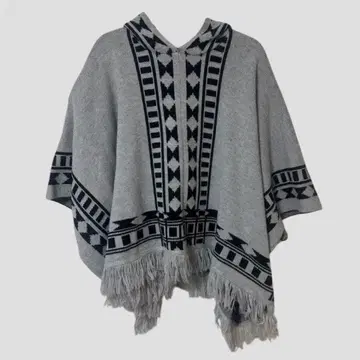 AZUL 기하학 패턴 프린지 판초