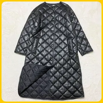 미사용급 ZARA 페이크 가죽 롱 코트 블랙 S 퀼팅