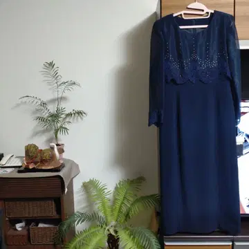 네이비 롱 드레스 비즈 자수