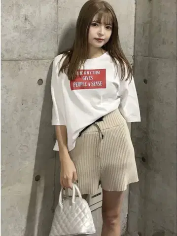 [MURUA] 리브 니트 큐롯 니트 팬츠 베이지 숏팬츠