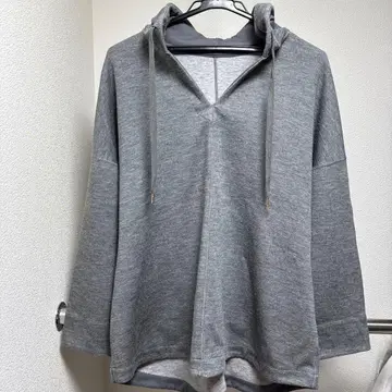 그레이 후드 부착 오버 사이즈 후드티