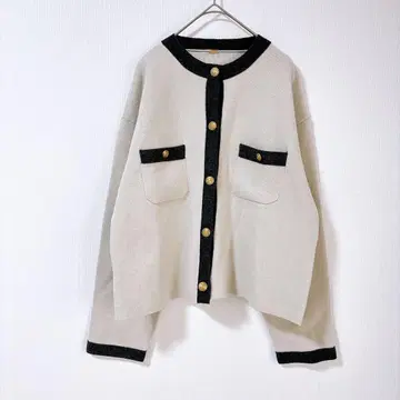 [ 새상품급 ] 미라 오웬 바이컬러 골드 버튼 가디건 배색 포켓