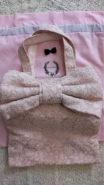 핑크 레이스 토트백 리본 포함