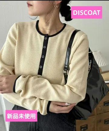 [ 미사용 새상품 ] DISCOAT 와플 보더 긴팔 T셔츠 아이보리