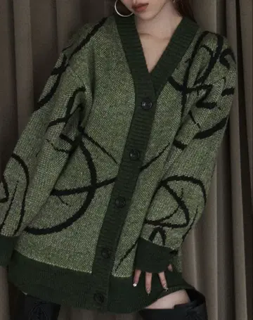 [ GAB GAB x EMODA ] 라인 모티브 니트 그린