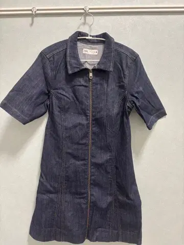 다크 데님 집업 반팔 원피스