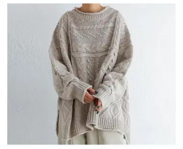 antiqua 패치워크 니트 케이블 니트 오버 사이즈