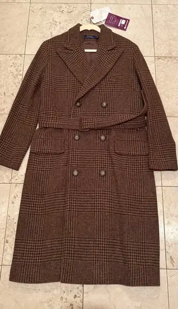 랄프 로렌 체크 더블 브레스트 코트 S