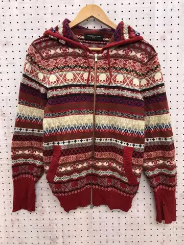 이탈리아제 GEMMA.H UOMO 스컬 노르딕 지퍼 니트 후드티