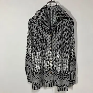 빈티지 패턴 무늬 레트로 버튼 오픈 카라 니트 긴팔 셔츠 구제 의류