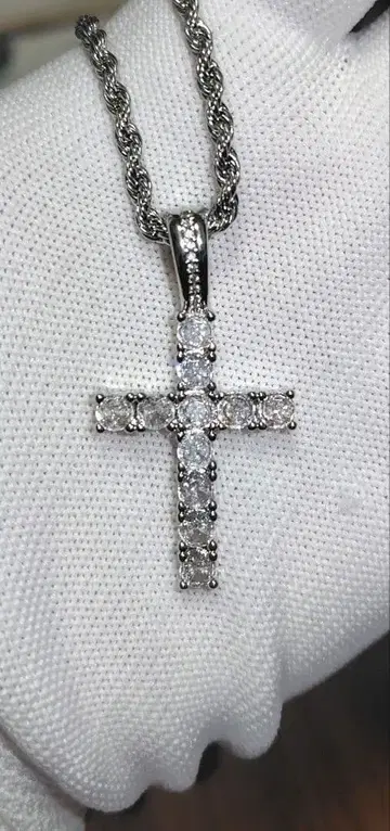 실버 목걸이 크로스 남성용 크리스탈 심플