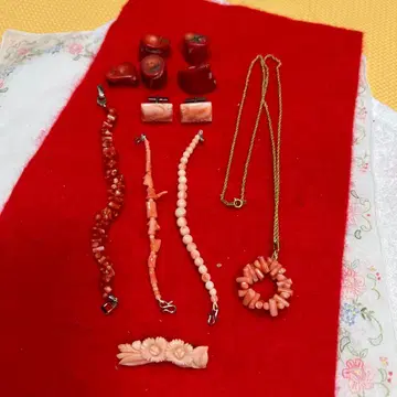 코랄 빨간색 핑크 액세서리 세트