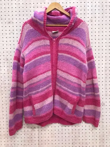 PACHAMAMA 멀티 보더 집업 굵은 짜임 니트 후디