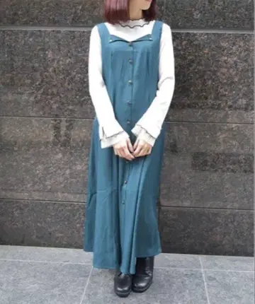 axes femme 프론트 버튼 점프 스커트 다크 그린 터콰이즈