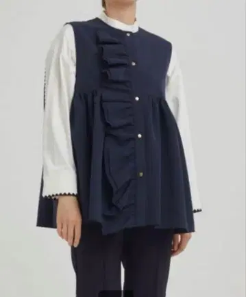 Yori 요리 더블 프릴 베스트 튜닉 38 네이비