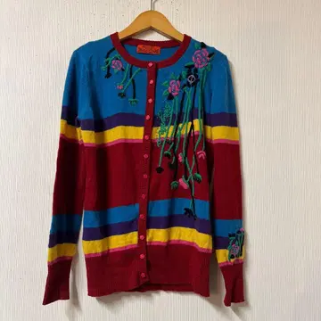 90s BETTY'S BLUE 니트 가디건 멀티 컬러 자수