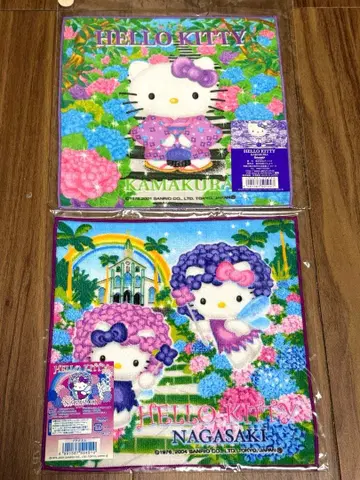 헬로키티 한정판 미니 타월 수국 플라워 나가사키 가마쿠라
