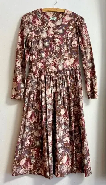 로라 애슐리 장미 패턴 롱 플레어 원피스 핑크, 그레이 계열 울 혼방