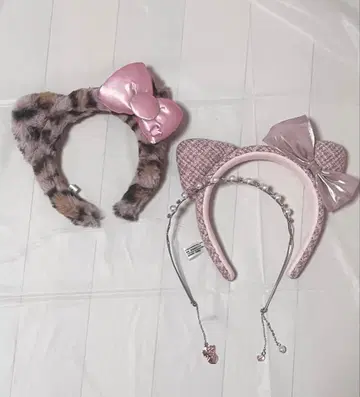 유니버셜 키티 머리띠 2개 세트 레오파드 무늬 핑크