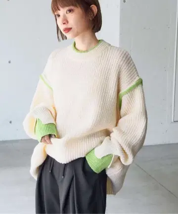 tiptop 팁탑 꽈배기 배색 레이어드 풀오버 아이보리