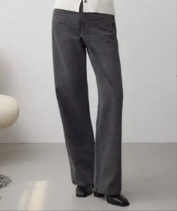 그레이 스트레이트 데님 S 골격 웨이브 캐주얼 노옴코어