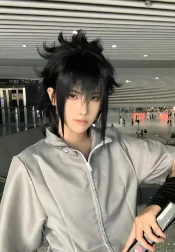 나루토 질풍전 우치하 사스케 코스프레 의상 풀세트 (가발 포함)