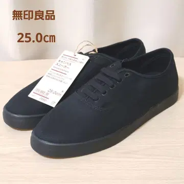 MUJI 부드러운 깔창을 사용한 발수 캔버스 스니커즈 25 블랙 블랙