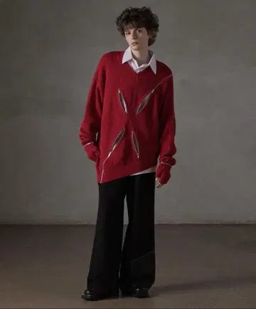 [ GRANCY ] 지퍼 디자인 비대칭 니트