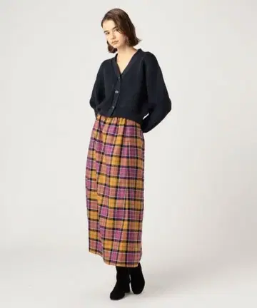 새상품급 macphee 울 브라이트 체크 개더 롱 스커트