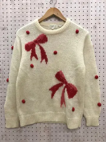 레트로 걸리시 대만제 구제 의류 빅 리본 폼폼 니트 스웨터