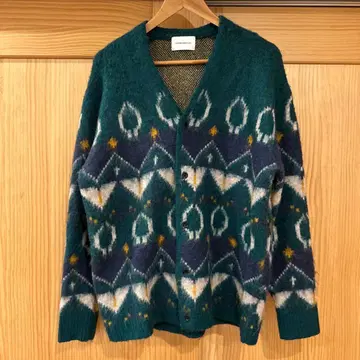 B.C STOCK 자카드 무늬 모헤어 가디건 그린 M