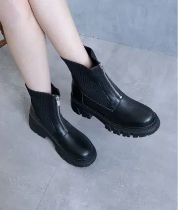 [ 새상품 ] Fabby fabby 트랙 밑창 니트 지퍼 숏부츠