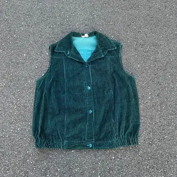 80s 코듀로이 베스트 카라 부착 그린 빈티지 아메카지 워크