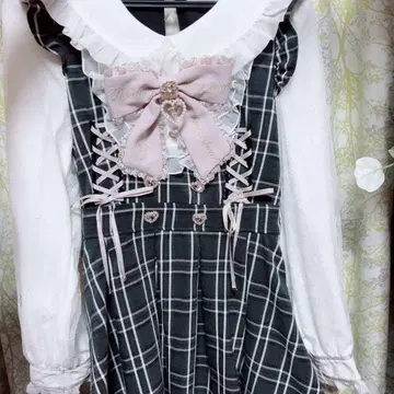 LIZ LISA 프릴 요크 리본 셋업 그레이