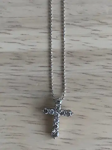 크로스 다이아 목걸이 플라티나 새상품급