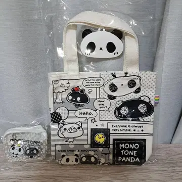 헤이세이 레트로 새상품 모노톤 팬더 미니 토트백 & 미니미니 파우치 세트