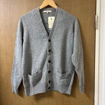 택 포함 미사용 올드 유니클로 남성용 라무 V넥 가디건 그레이