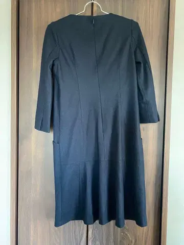 네이비 7부 소매 플레어 원피스