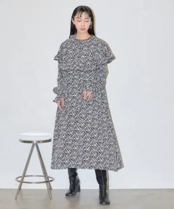 libra cue 원피스 플라워 케이프 프릴 원피스 여성용