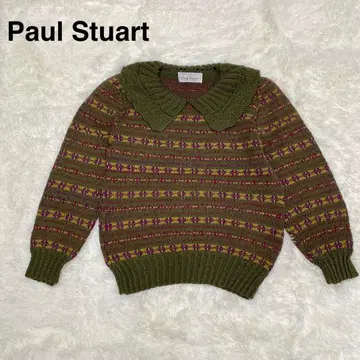 폴 스튜어트 올리브 그린 니트 스웨터 울 100% 긴팔 패턴