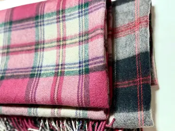 2개 세트! 체크 무늬 숄 핑크 그레이 대형 머플러 미사용 새상품