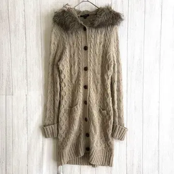 XING 퍼 케이블 짜임 롱 가디건 S 사이즈 베이지