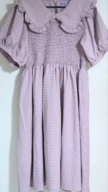 PUNYUS 빅 칼라 깅엄 체크 원피스 라이트 퍼플 사이즈 4