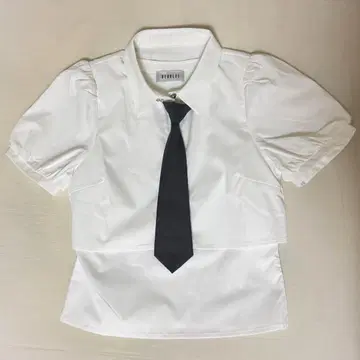 BUBBLES/크롭 넥타이 블라우스/WH x GRY