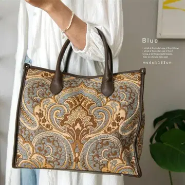 즉시 구매 OK 자카드 2way 스퀘어 토트백 블루