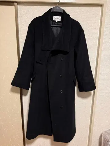 MOUSSY 블랙 롱 코트 허리 벨트 포함