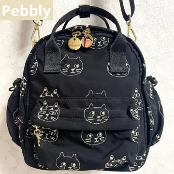 Pebbly 페프리 고양이 자수 나일론 백 숄더 백팩 3way